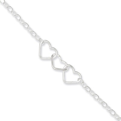 9 Inch 9 Rolo Chain With 3 Interlocking Hearts Anklet Sterling Silver QG1377-9, MPN: QG1377-9, 8867…