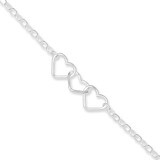 9 Inch 9 Rolo Chain With 3 Interlocking Hearts Anklet Sterling Silver QG1377-9, MPN: QG1377-9, 8867…