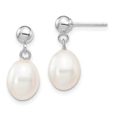 7-8mm White Rice Freshwater Cultured Pearl Dangle Post Earrings 14k White Gold XFW251E, MPN: XFW251…
