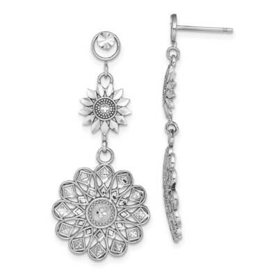Sunflower Style Double Drop Earrings 14k White Gold Diamond-cut TE882W, MPN: TE882W, 63721811058