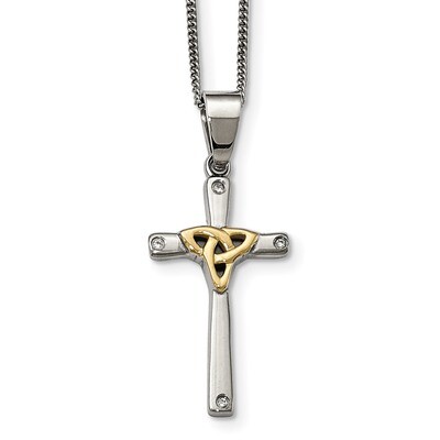 Yellow IP-plated with CZ Cross Necklace Stainless Steel Polished SRN1795-18 by Chisel, MPN: SRN1795…