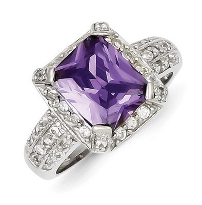 Purple &amp; Clear Diamond Ring Sterling Silver QR2302, MPN: QR2302, 191101284991