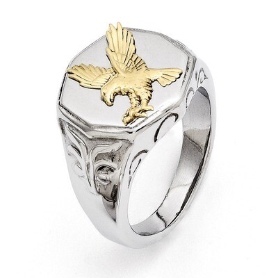 Yellow IP-plated Eagle Polished Ring - Stainless Steel SR295 by Chisel, MPN: SR295, 886774264653