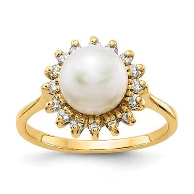 7.5mm Fw Cultured Pearl Aaa Diamond Ring 14k Gold Y4378PL/AAA, MPN: Y4378PL_AA, 883957088792
