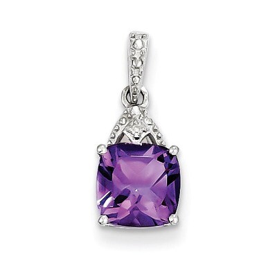Amethyst Cushion Pendant Sterling Silver Rhodium-plated Diamond QP2980AM, MPN: QP2980AM, 8839575407…