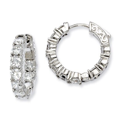 Diamond In and Out Hinged Hoop Earrings Sterling Silver QE7968, MPN: QE7968, 886774299211