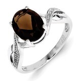 Smokey Quartz &amp; Diamond Ring Sterling Silver Rhodium QDX677, MPN: QDX677, 883957355726