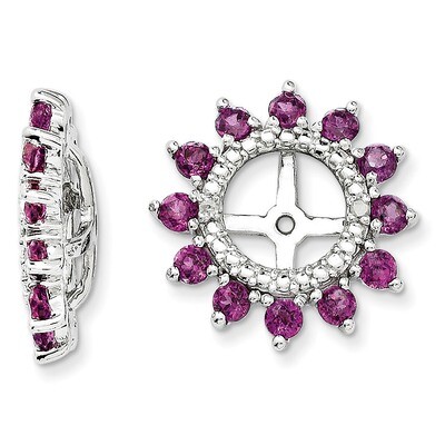 Diamond &amp; Rhodolite Garnet Earring Jacket Sterling Silver Rhodium QJ104JUN, MPN: QJ104JUN, 19110138…