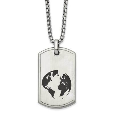 Black Enamel Earth with 2.75 Inch Extender Dogtag Necklace Stainless Steel Brushed SRN2924-24 by Ch…