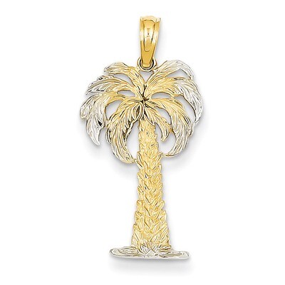 Polished and Textured Palm Tree Pendant 14K Gold &amp; Rhodium K4917, MPN: K4917, 637218021079