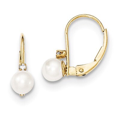 5mm Cultured Pearl Diamond Leverback Earring 14k Gold XLB50PL/AA, MPN: XLB50PL/AA, 883957131139