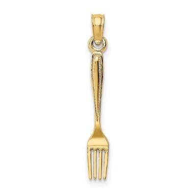 Polished Table Fork Charm 14k Gold 3-D K7345, MPN: K7345, 637218138852