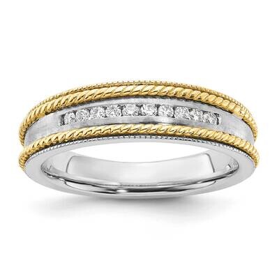 10k Gold Two-tone Polished &amp; Satin Rope Sides Diamond Ring RDD2748G-0WYAB