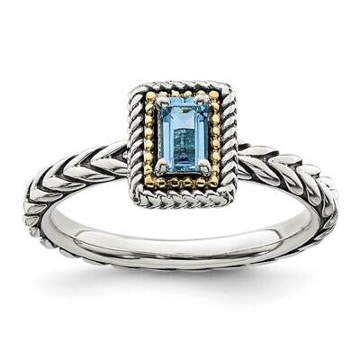 Light Swiss Blue Topaz Ring Sterling Silver with 14k Gold Accent QTC1615, MPN: QTC1615, 883957620558