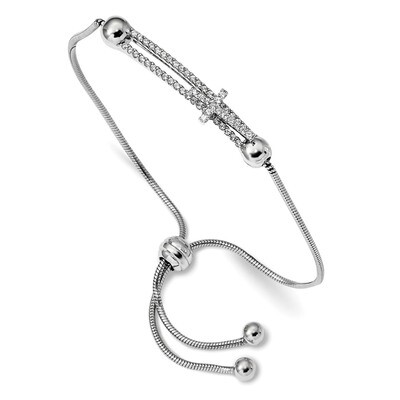 CZ Diamond Sliding Cross Adjustable Bracelet Sterling Silver Rhodium-plated QG4572, MPN: QG4572, 19…