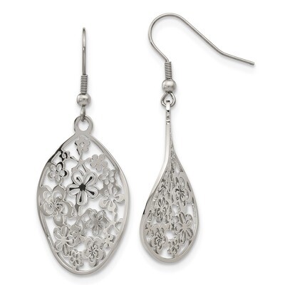 Flower Dangle Shepherd Hook Earrings Stainless Steel Polished SRE964 by Chisel, MPN: SRE964, 191101…