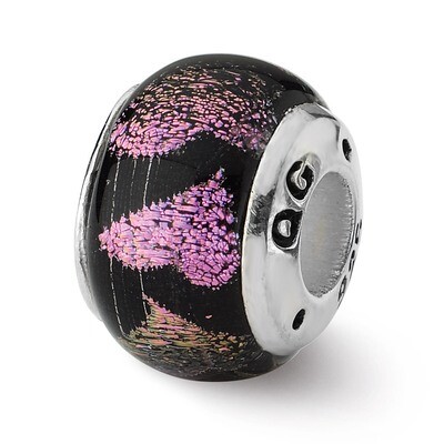 Pink Purple Hearts Dichroic Glass Bead - Sterling Silver QRS1813, MPN: QRS1813, 883957310176