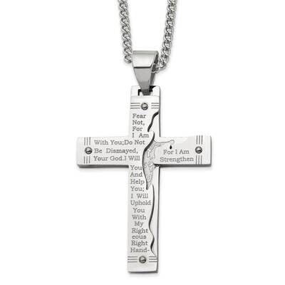 Etched Isaiah 41:10 Prayer Cross 24 Inch Necklace Stainless Steel Polished SRN2805-24 by Chisel, MP…