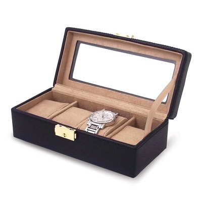 Black Leather 4 Watch Case GL6982, MPN: GL6982, 797140575405