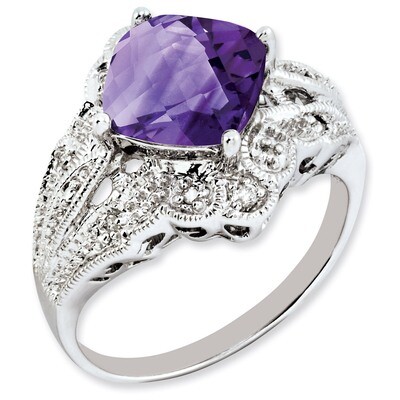 Amethyst &amp; Diamond Ring Sterling Silver QR3203AM, MPN: QR3203AM, 883957673202