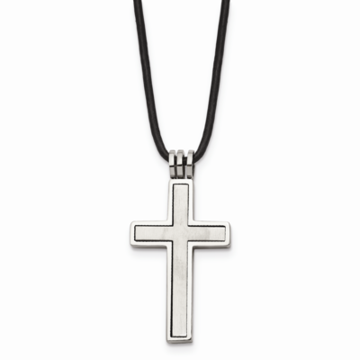 Leather Cord Cross Necklace Stainless Steel SRN102-18 by Chisel, MPN: SRN102-18, 883957747989