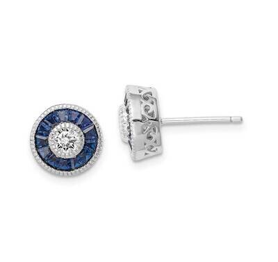 Synthetic Blue Spinel &amp; CZ Diamond Earrings Sterling Silver Rhodium-plated QE14265, MPN: QE14265, 1…