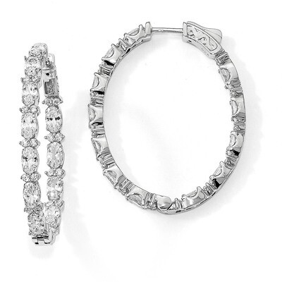 Fancy CZ In &amp; Out Oval Hoop Earrings Sterling Silver Rhodium-plated QE13003, MPN: QE13003, 88395791…