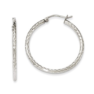 2.00mm Diamond Cut Hoop Earrings Sterling Silver Rhodium-plated QE4462, MPN: QE4462, 883957718750