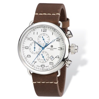 Charles Hubert Stainless Leather Band 46mm Dual Time Watch Men&#39;s XWA4789, MPN: XWA4789, 848870006773