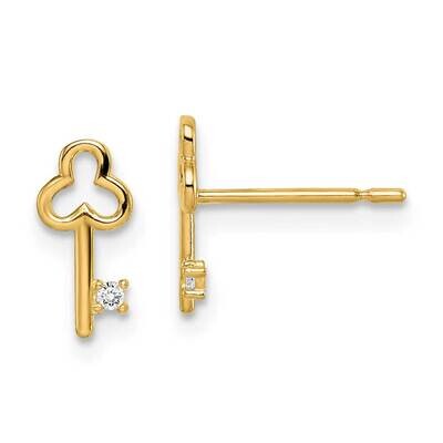 Key Post Earrings 14k Gold CZ Diamond GK990 by Madi K, MPN: GK990, 191101901690