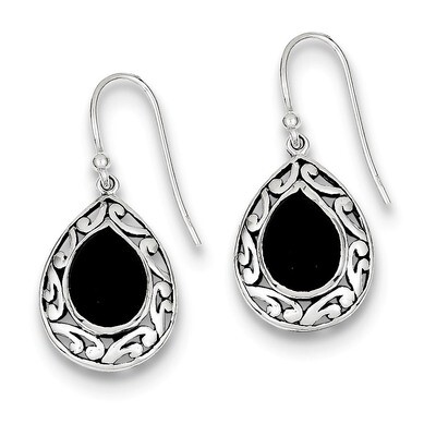 Onyx Antiqued Shepherd Hook Earrings Sterling Silver QE9376, MPN: QE9376, 883957570303