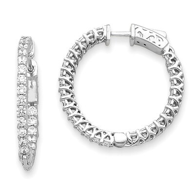 Diamond Round Hoop with Safety Clasp Earrings 14k White Gold XE2003WAA, MPN: XE2003WAA, 191101381102
