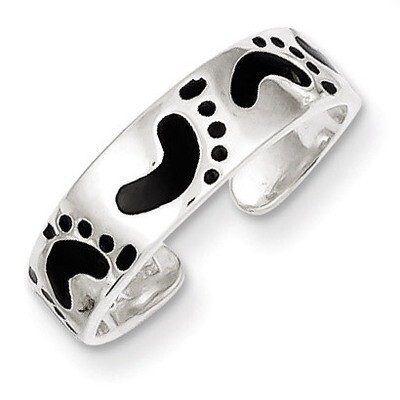 Black Enameled Feet Toe Ring Sterling Silver QR801, MPN: QR801, 883957253671