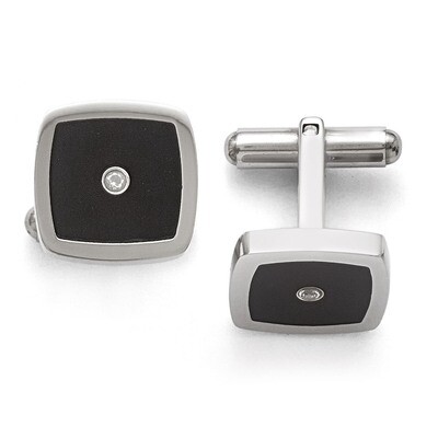 Polished Enameled Synthetic Diamond Cufflinks - Stainless Steel SRC284 by Chisel, MPN: SRC284, 8867…