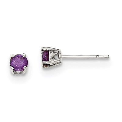 Purple CZ Diamond Post Earrings Sterling Silver Polished QE12361, MPN: QE12361, 883957804422