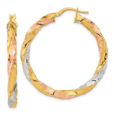 Rose &amp; White Rhodium Polished Twisted Hoop Earrings 14k Gold TF2088, MPN: TF2088, 883957988719