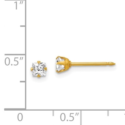 3mm Square Cubic Zirconia Earrings 18k Gold  251E, MPN: 251E,