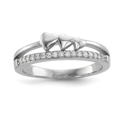 CZ Diamond &amp; Hearts Polished Ring Sterling Silver Rhodium-plated QR6797, MPN: QR6797, 883957937960