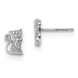 CZ Diamond Cat Post Earrings Sterling Silver Rhodium-plated QE13356, MPN: QE13356, 191101232626