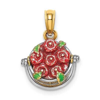 Basket with Apples Indside (Red Green Enamel) 14k Gold 3-D K6666, MPN: K6666, 637218114955