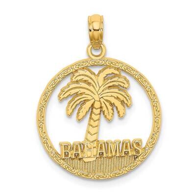 Bahamas Palm Tree Round Frame Charm 14k Gold K7587, MPN: K7587, 637218117048