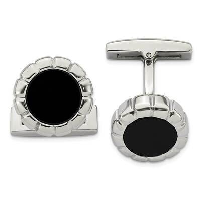 Black Ip Scalloped Round Cufflinks Stainless Steel Polished SRC342, MPN: SRC342, 886774622217