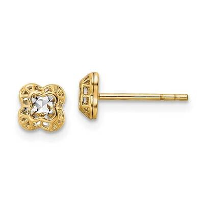 Rhodium Center Floral Shape Post Earrings 14k Gold TL1168, MPN: TL1168, 191101801518