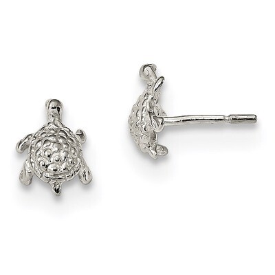 Turtle Post Earrings Sterling Silver Polished and Textured QE13344, MPN: QE13344, 191101232619