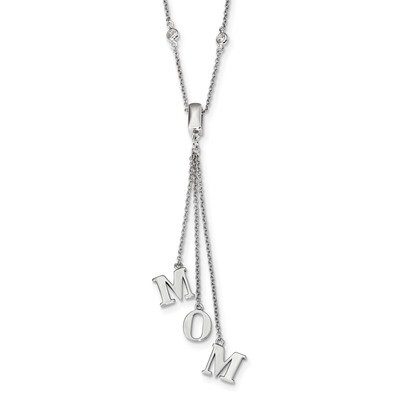 CZ Diamond with 2 inch Extender MOM Y-Necklace 16 Inch Sterling Silver Rhodium-plated QG4388-16, MP…