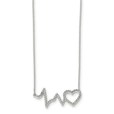 CZ Diamond Heartbeat Necklace 18 Inch Sterling Silver Polished QG4367-18, MPN: QG4367-18, 886774122…