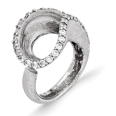 Cz Scratch Finish Adjustable Ring Sterling Silver QLR110