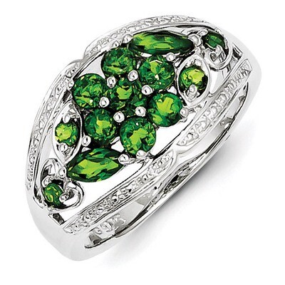 Chrome Diopside Ring Sterling Silver Diamond QR4582, MPN: QR4582, 191101190759