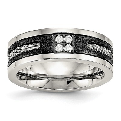 Laser Cut Blk IP Wire Inlay CZ Diamond Band Stainless Steel Polished SR550, MPN: SR550, 191101560200