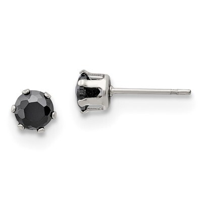 5mm Black Round Diamond CZ Stud Post Earrings Stainless Steel Polished SRE1093 by Chisel, MPN: SRE1…